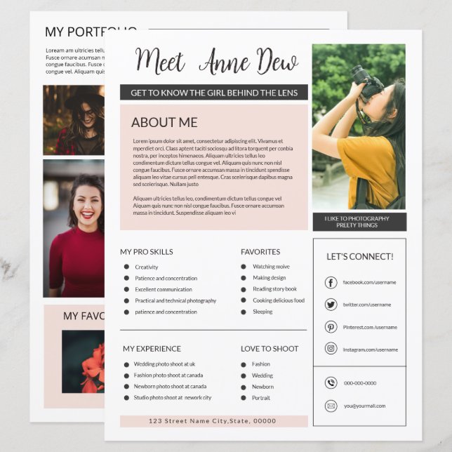 Photographer About me Page Template (Front/Back)