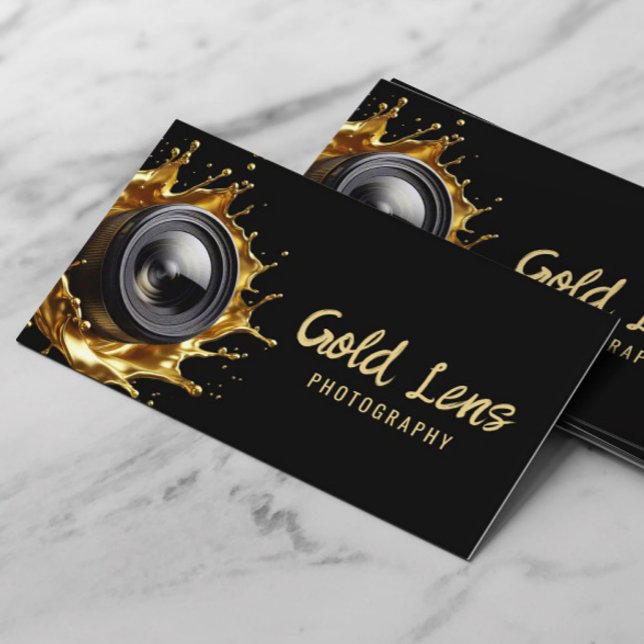 Photographer Abstract Gold Lens Modern Photography Business Card (Creator Uploaded)