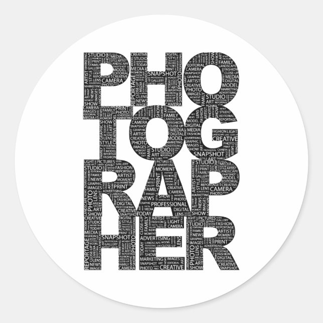 Photographer - Black Text Classic Round Sticker (Front)