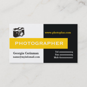 Photographer black, white, yellow eye-catching business card
