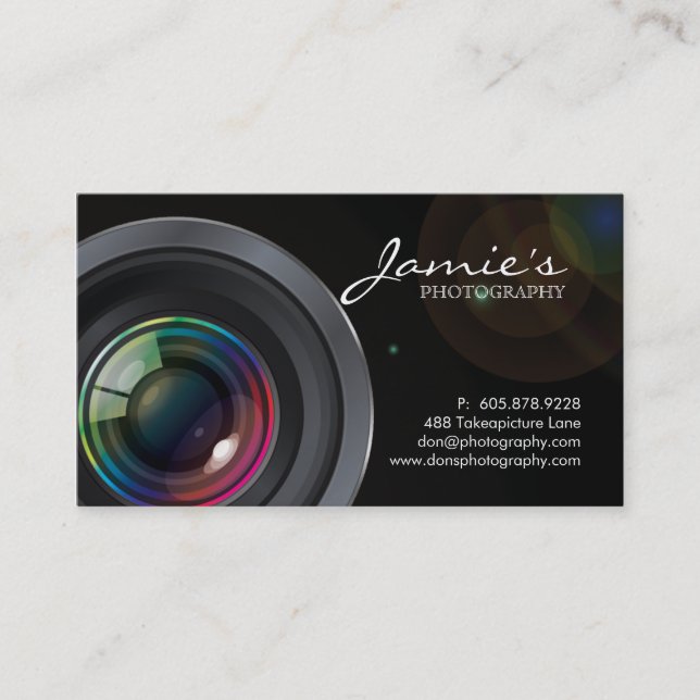 Photographer Business Card Modern Black Spotlight (Front)