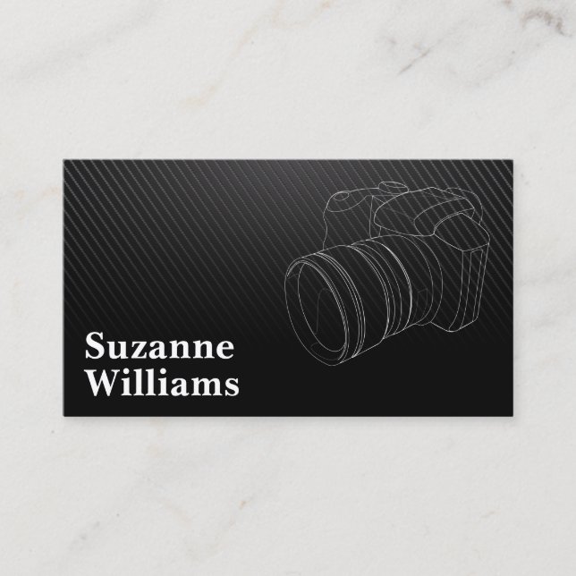 Photographer Camera | Black Carbon Pattern Business Card (Front)