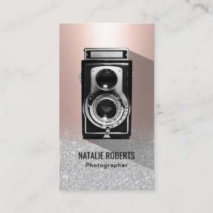 Photographer Camera Blush Rose Gold Photography Business Card