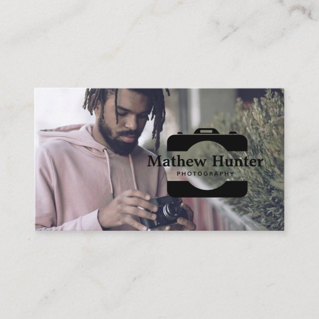 Photographer Camera Custom Photo Business Card (Front)