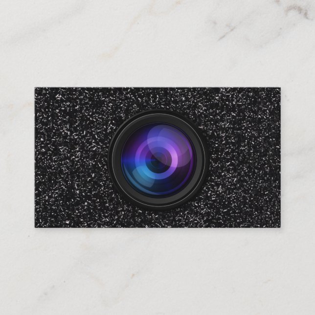 Photographer Camera Lens Black Glitter Photography Business Card (Front)