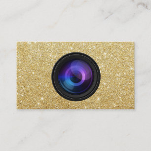 Photographer Camera Lens Gold Glitter Photography Business Card