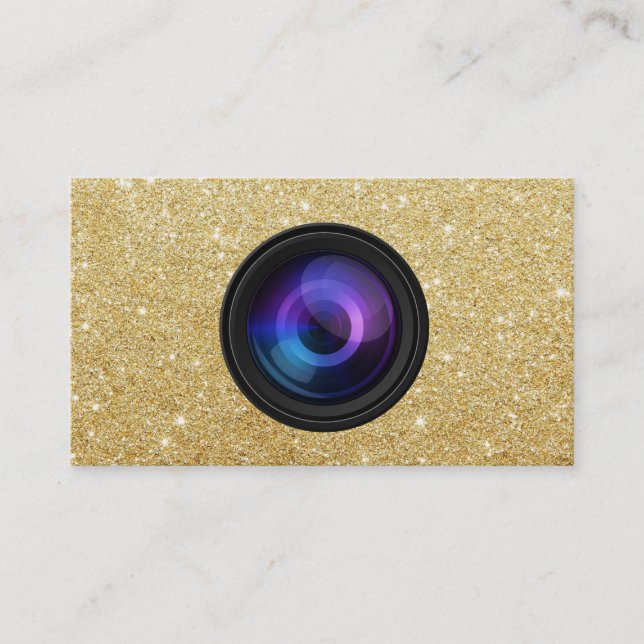Photographer Camera Lens Gold Glitter Photography Business Card (Front)