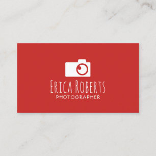 Photographer Camera Logo Minimal Red Photography Business Card