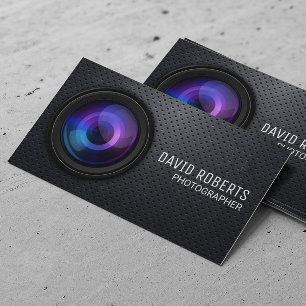 Photographer Camera Modern Metal Background Business Card
