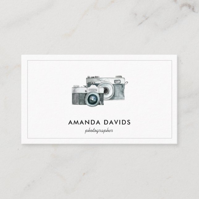 Photographer Camera Modern Minimalist Proffesional Business Card (Front)
