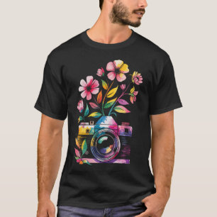 Photographer Camera Photography Art With Floral Wa T-Shirt