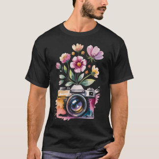 Photographer Camera Photography With Floral Waterc T-Shirt