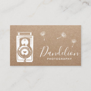 Photographer Camera Rustic Dandelion Kraft Business Card