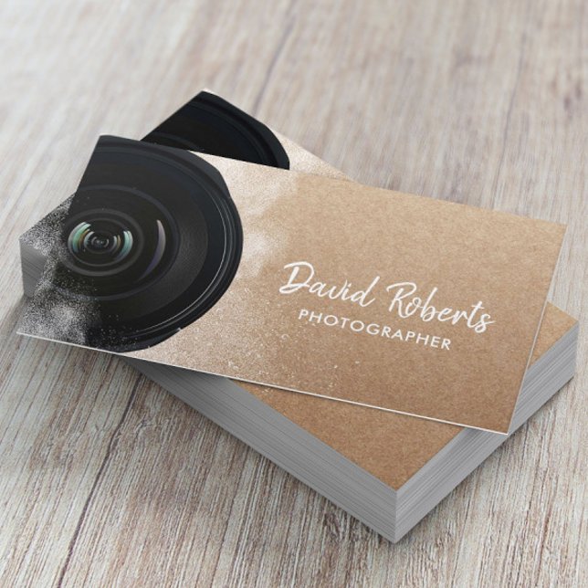 Photographer Camera Rustic Kraft Photography Business Card (Creator Uploaded)
