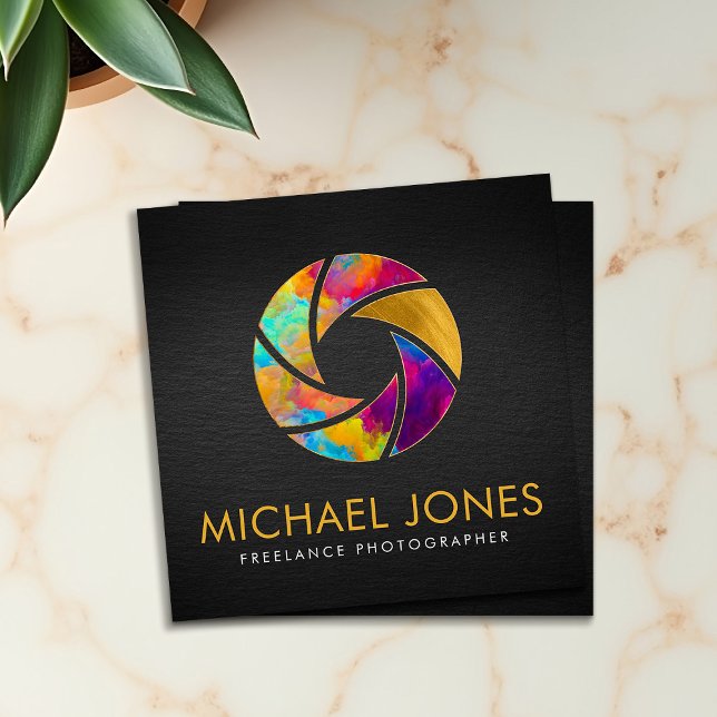 Photographer - Camera Shutter - Watercolor Square Business Card (Creator Uploaded)