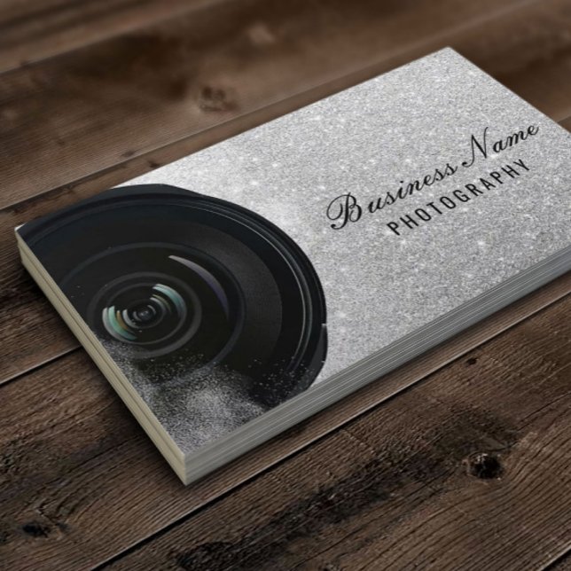 Photographer Camera Silver Glitter Photography Business Card (Creator Uploaded)