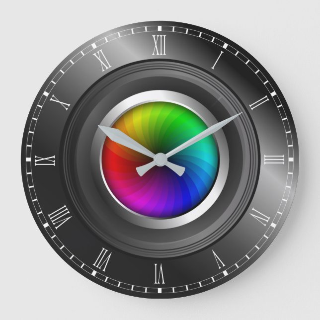 Photographer Colour Wheel Camera Lens Large Round Clock (Front)