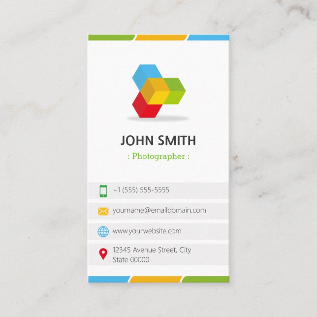 Photographer - Colourful with QR Code Business Card (Front)