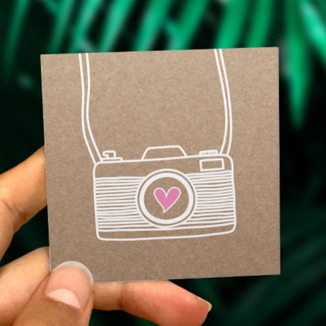Photographer Cute Camera Photography Rustic Kraft Square Business Card (Creator Uploaded)