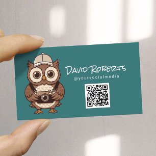 Photographer Cute Owl & Camera Plain Photography Business Card