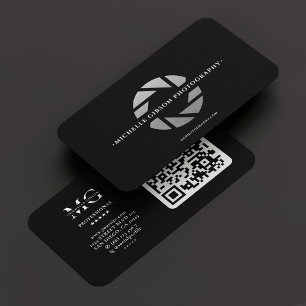 Photographer Drone Pilot Black Grey Camera Lens Business Card