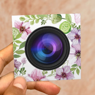 Photographer Floral Camera Elegant Photography Square Business Card