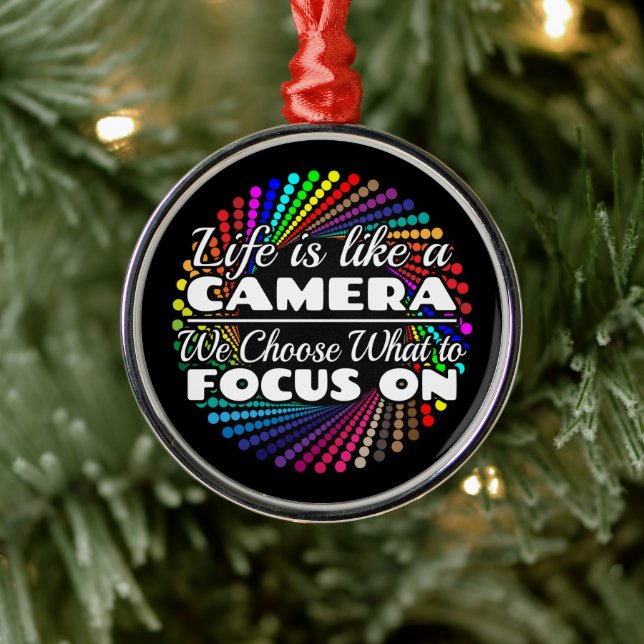 Photographer Focus Quote - Life Like a Camera Metal Tree Decoration (Tree)