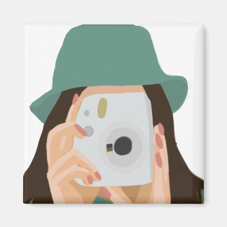 Photographer Girl  Illustrated Camera Aesthetic Magnet