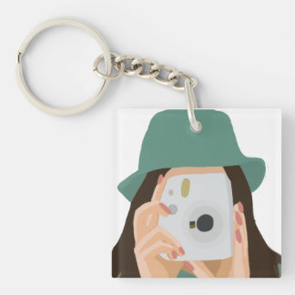 Photographer Girl Illustrated with Dark Hair Key Ring