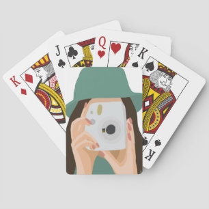 Photographer Girl Illustrated with Dark Hair Playing Cards
