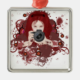 Photographer girl metal tree decoration