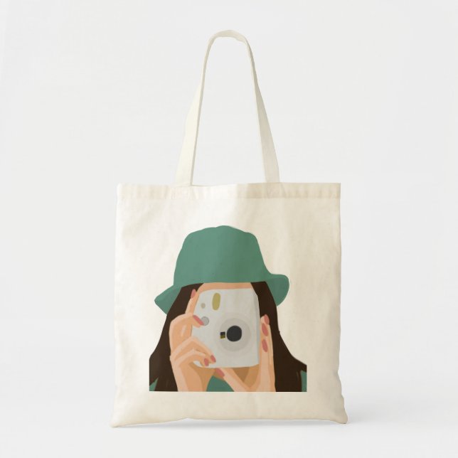 Photographer Girl Tote Bag – Illustrated Dark-Hair (Front)