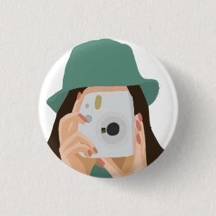 Photographer Girl Tote Bag – Illustrated Dark-Hair 3 Cm Round Badge