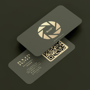 Photographer Gold Camera Lens Army Green Modern Business Card
