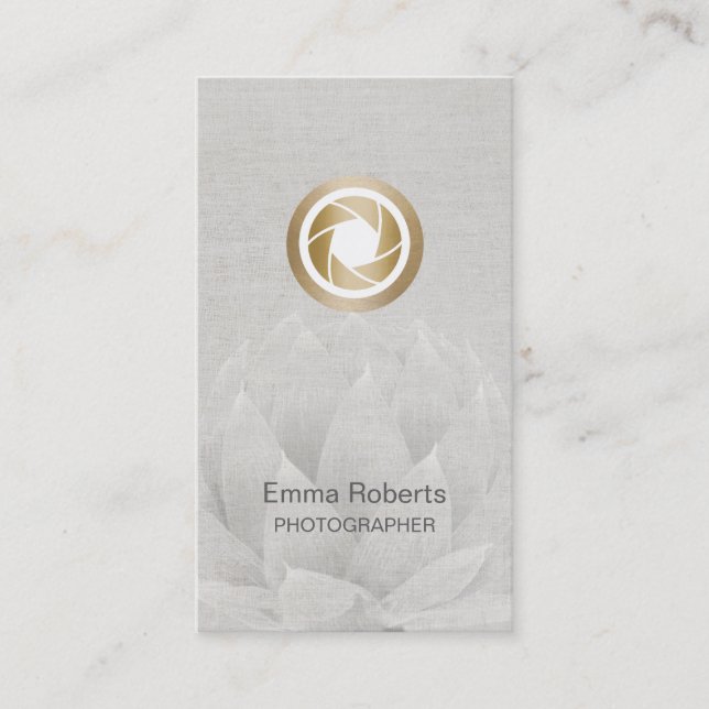 Photographer Gold Shutter Elegant Lotus Floral Business Card (Front)