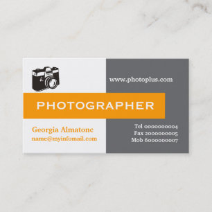 Photographer grey, white, orange eye-catching business card