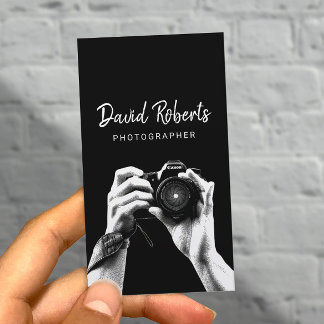 Photographer Holding Camera Black Photography Business Card