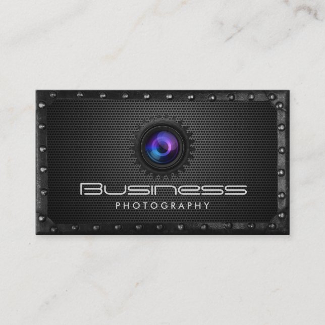 Photographer Industrial Dark Metal Photography Business Card (Front)