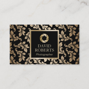 Photographer Luxury Black & Gold Damask Pattern Business Card