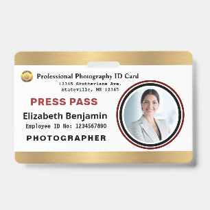 Photographer Media Employee Press Pass ID Card Badge