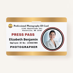 Photographer Media Employee Press Pass ID Card ID Badge
