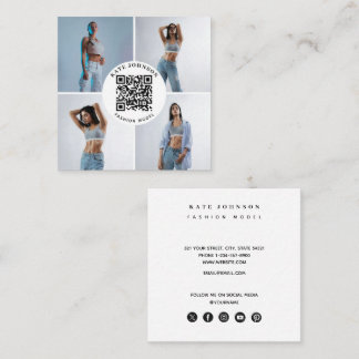 Photographer Model Photos QR Code Social Media Square Business Card