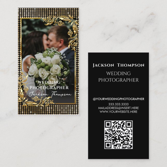 Photographer Modern Black & Gold Photography Business Card (Front/Back)
