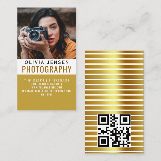 Photographer Modern Black & Gold Photography Business Card (Front/Back)