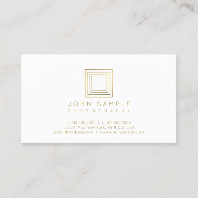 Photographer Modern Gold Look Photography Stylish Business Card (Front)