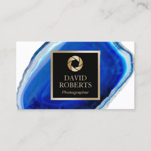 Photographer Modern Gold Shutter Blue Agate Stone Business Card