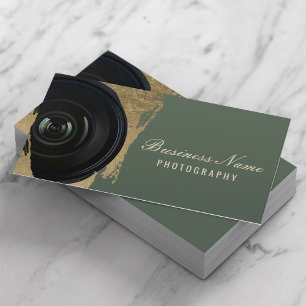 Photographer Modern Green & Gold Photography Business Card