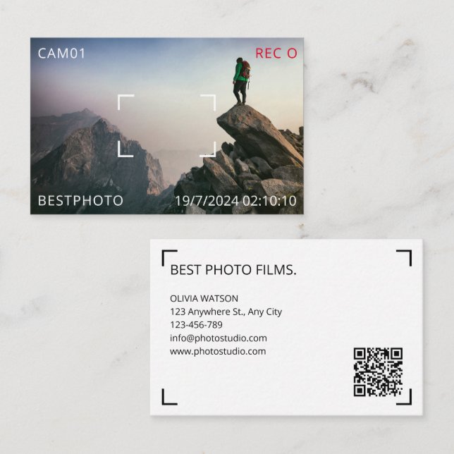 Photographer Modern Landscape photo and QR Code Business Card (Front/Back)