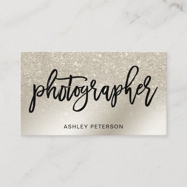 photographer pearl glitter ivory ombre metallic business card (Front)