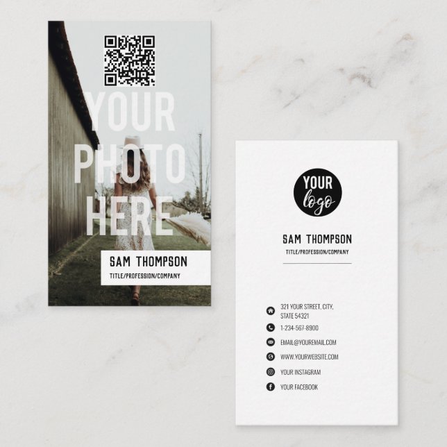 Photographer Photo Logo Social Media Icons QR Code Business Card (Front/Back)